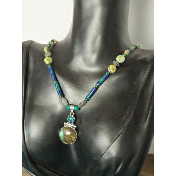No brand Jewelry - Necklace natural stones labradorite lapis and more silver tone